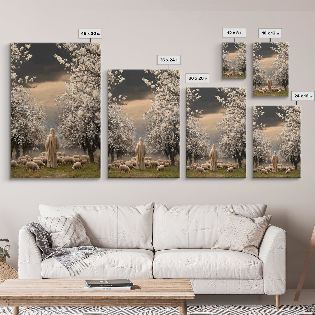 Blooming Shepherd Path – Framed Canvas Print – Jesus Painting – Christian Art Canvas – Christian Wall Art – Christian Christmas Art
