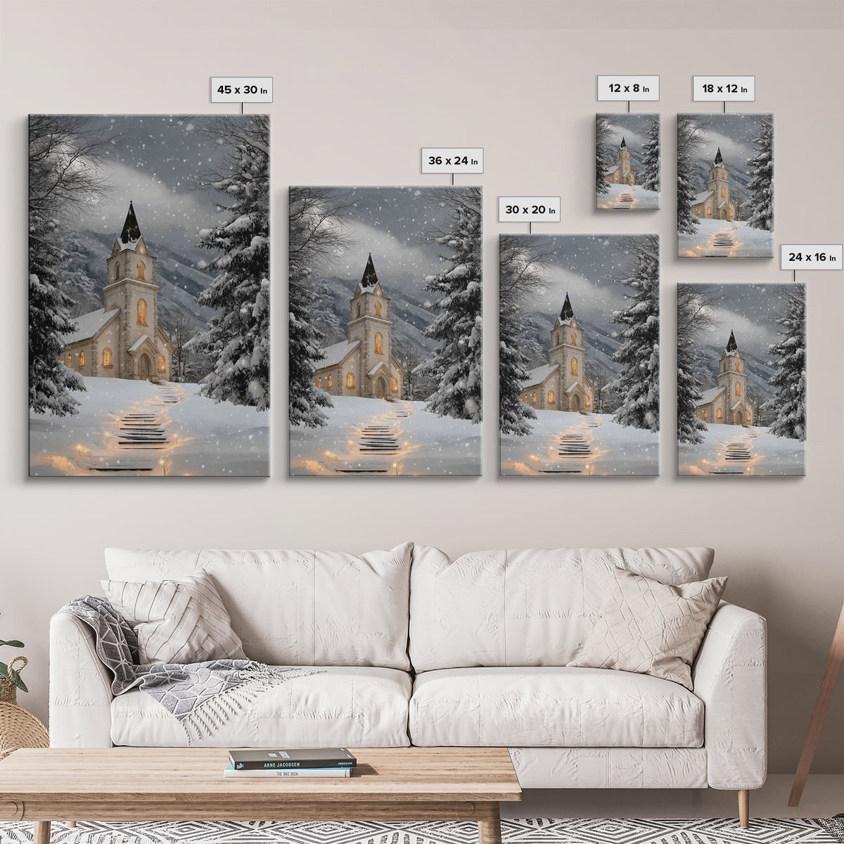 Snowfall Chapel – Framed Canvas Print – Christmas Wall Art – Christian Christmas Art – Framed Christmas Art – Christmas Art Work – Christia