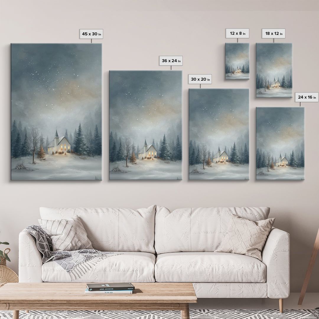 Starry Night Chapel – Framed Canvas Print – Christian Christmas Art – Christmas Canvas Wall Art – Framed Christmas Wall Art – Modern Christ