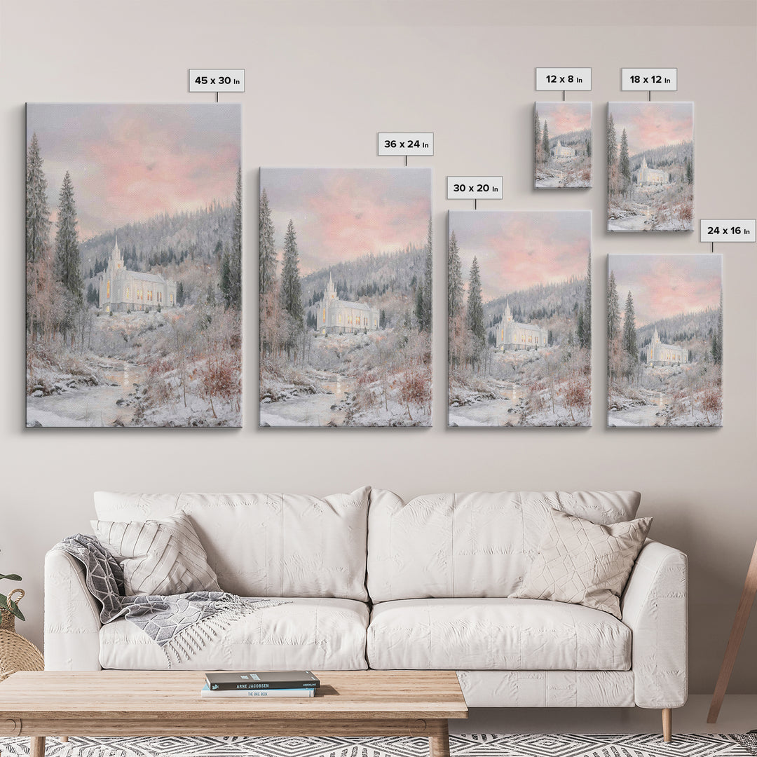 Winter Chapel Light – Framed Canvas Print – Christian Wall Art – Christian Art Canvas – Christmas Art – Christian Christmas Art