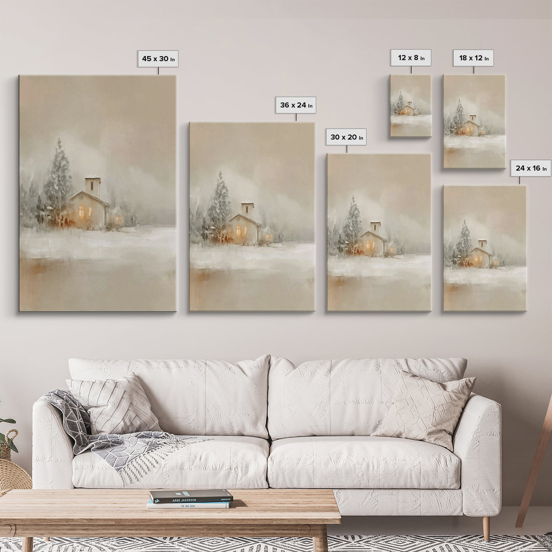 Snowy Church Calm | Framed Canvas Print | Christian Wall Art | Christian Art Canvas | Christmas Art | Christian Christmas Decor