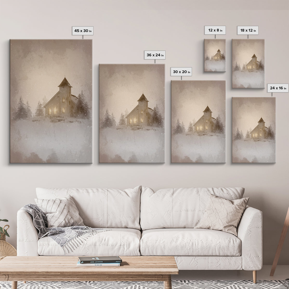 Silent Chapel Glow, Framed Canvas Print, Christian Wall Art, Christian Art Canvas, Christmas Art, Christian Holiday Art