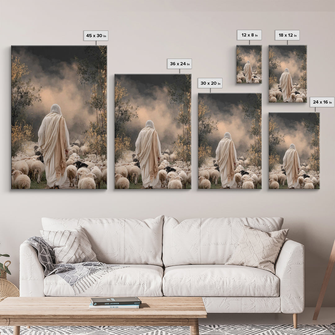 Guiding Shepherd Path – Framed Canvas Print – Jesus Painting – Christian Wall Art – Christian Art Canvas – Pastoral Scenery
