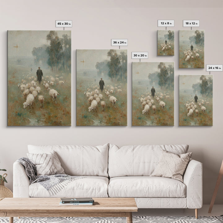 Misty Pasture Walk, Framed Canvas Print, Christian Wall Art, Christian Art Canvas, Jesus Painting, Christian Gift