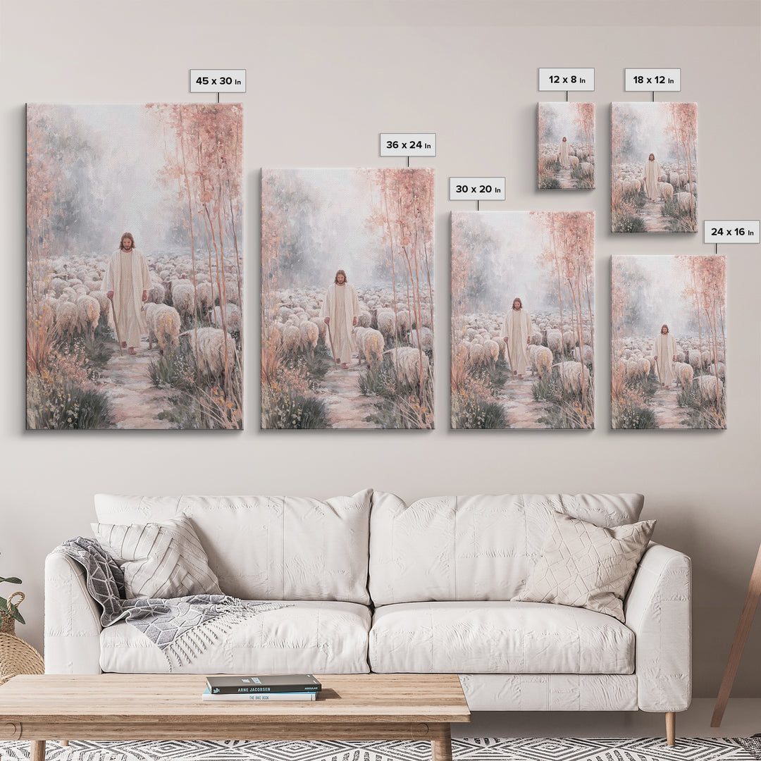 Morning Flock Peace – Framed Canvas Print – Christian Wall Art – Christian Art Canvas – Pastoral Scenery – Christian Decor