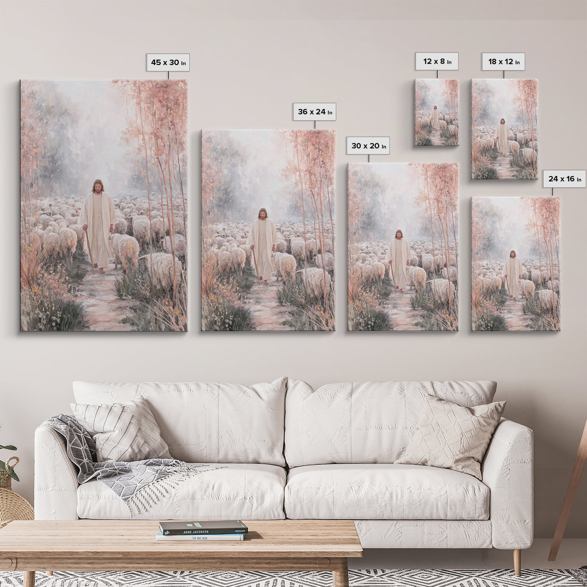 Morning Flock Peace – Framed Canvas Print – Christian Wall Art – Christian Art Canvas – Pastoral Scenery – Christian Decor