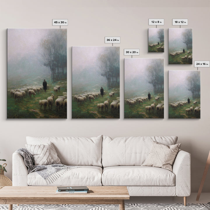 Misty Shepherd Field – Framed Canvas Print – Christian Art Canvas – Christian Wall Art – Pastoral Scenery – Moody Christian Art