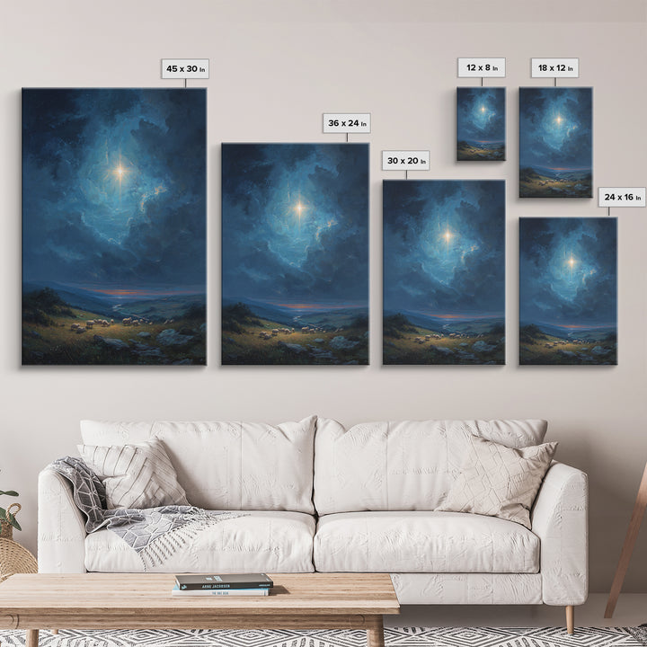 Heavenly Star Rise, Framed Canvas Print, Christian Wall Art, Christmas Art, Christian Art Canvas, Christian Christmas Decor