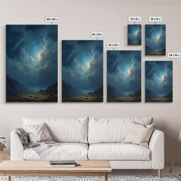 Night Star Valley – Framed Canvas Print – Christian Wall Art – Christmas Art – Christian Christmas Art – Christian Art Canvas