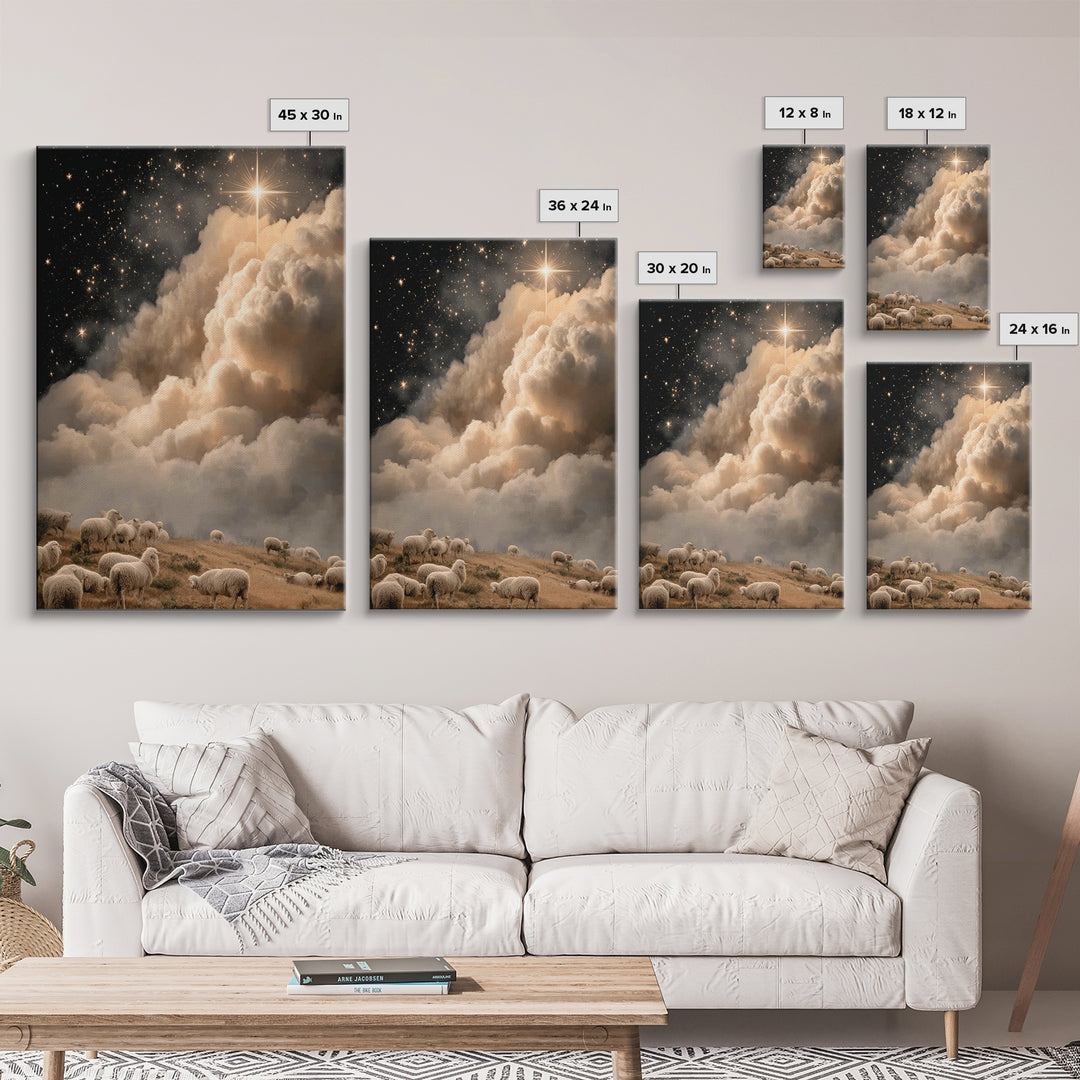Star Of Bethlehem Glow, Framed Canvas Print, Christmas Art, Christian Wall Art, Christian Art Canvas, Christian Christmas Decor