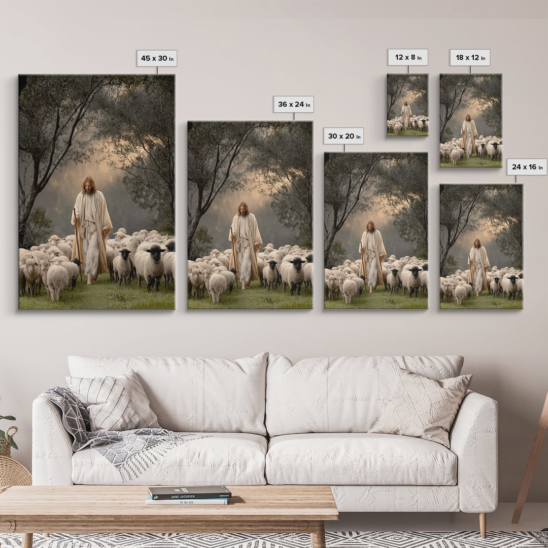 Pastoral Grace – Framed Canvas Print – Jesus Art Print – Christian Wall Art – Christian Art Canvas – Large Jesus Painting – Christian Decor