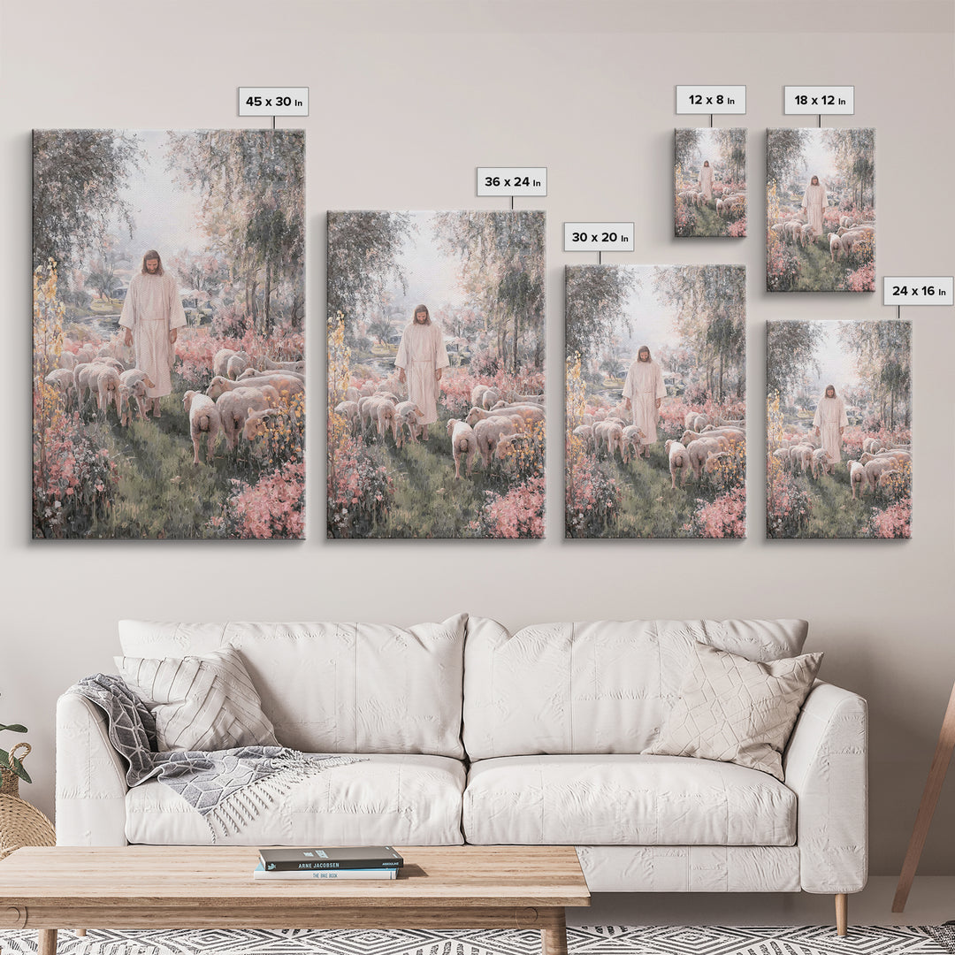 Shepherd In Bloom – Framed Canvas Print – Jesus Painting – Christian Art Canvas – Christian Wall Art – Christian Christmas Art – Christian