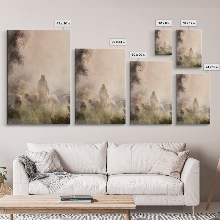 Shepherd In Light – Framed Canvas Print – Christian Wall Art – Christian Art Canvas – Moody Christian Art – Jesus Painting – Christian Gift