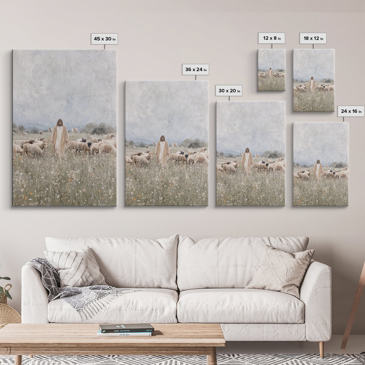 Meadow Of Peace – Framed Canvas Print – Jesus Painting – Christian Art Canvas – Christian Wall Art – Christian Decoration – Subtle Christia