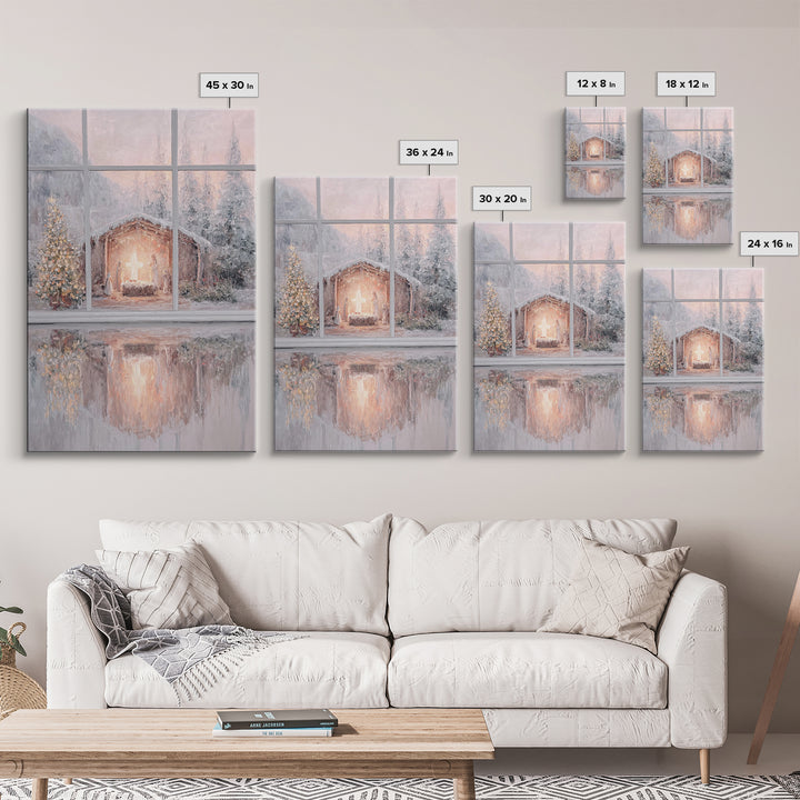 Winter Nativity Glow – Framed Canvas Print – Christmas Wall Art – Christian Christmas Art – Christmas Art Prints – Christian Decor – Framed
