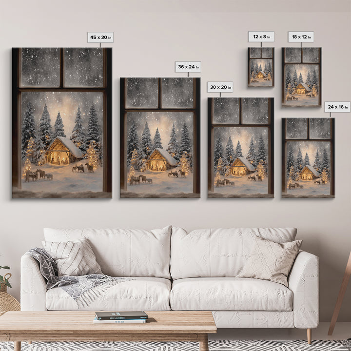 Silent Snow Manger – Framed Canvas Print – Christmas Canvas Wall Art – Christian Christmas Decor – Framed Christmas Art – Christmas Art Pri