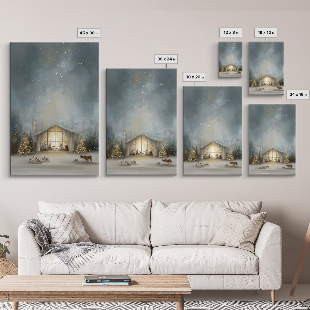 Starry Bethlehem Night – Framed Canvas Print – Christian Christmas Art – Christmas Wall Art – Modern Christmas Art – Christmas Art Prints –