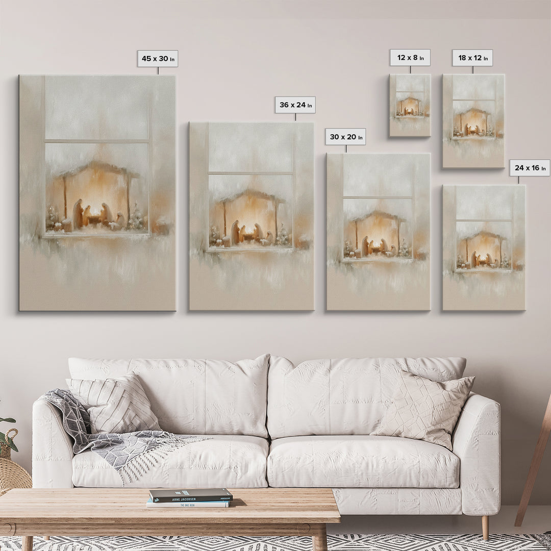 Nativity Glow – Framed Canvas Print – Christian Wall Art – Christian Art Canvas – Jesus Christmas Art – Modern Christian Art
