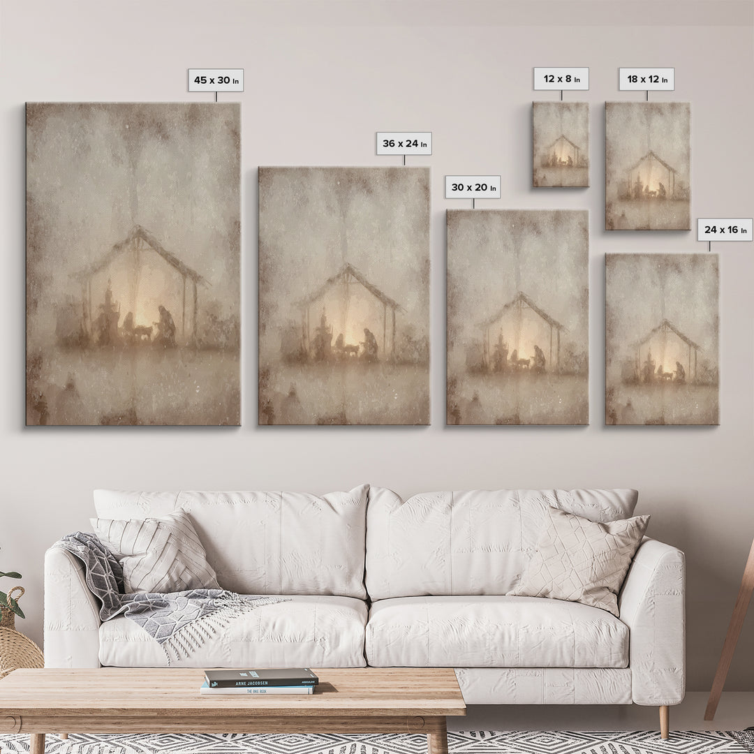 Silent Manger – Framed Canvas Print – Christian Wall Art – Christmas Art Prints – Christian Art Canvas – Moody Christmas Art