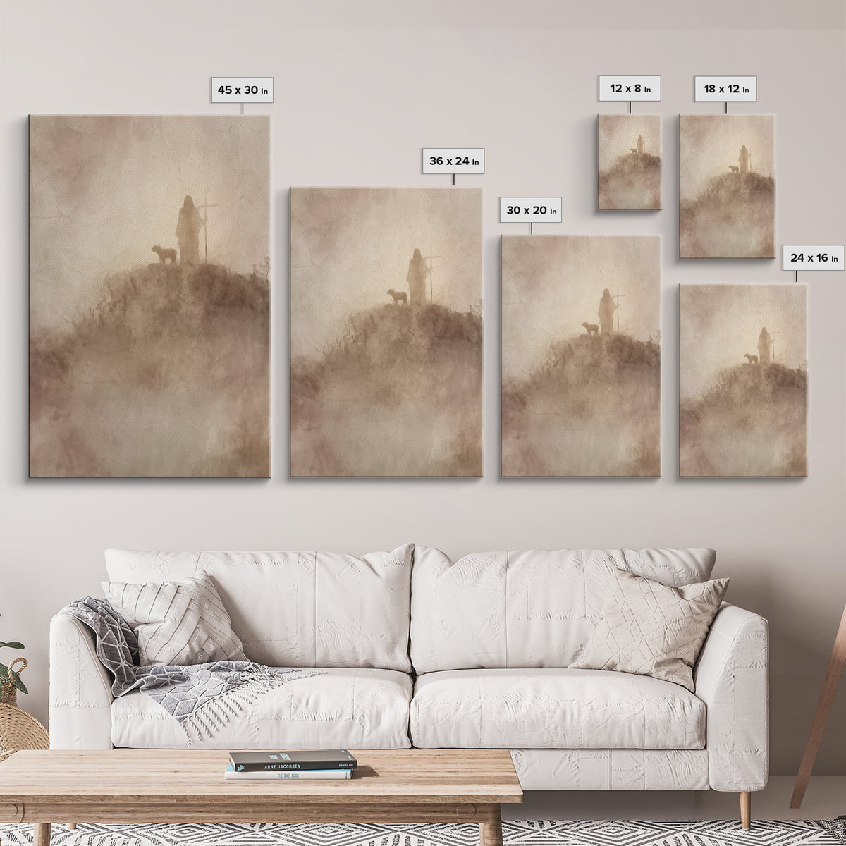 Silent Mist Journey – Framed Canvas Print – Jesus Painting – Christian Art Canvas – Christian Wall Art – Minimalist Christian Art