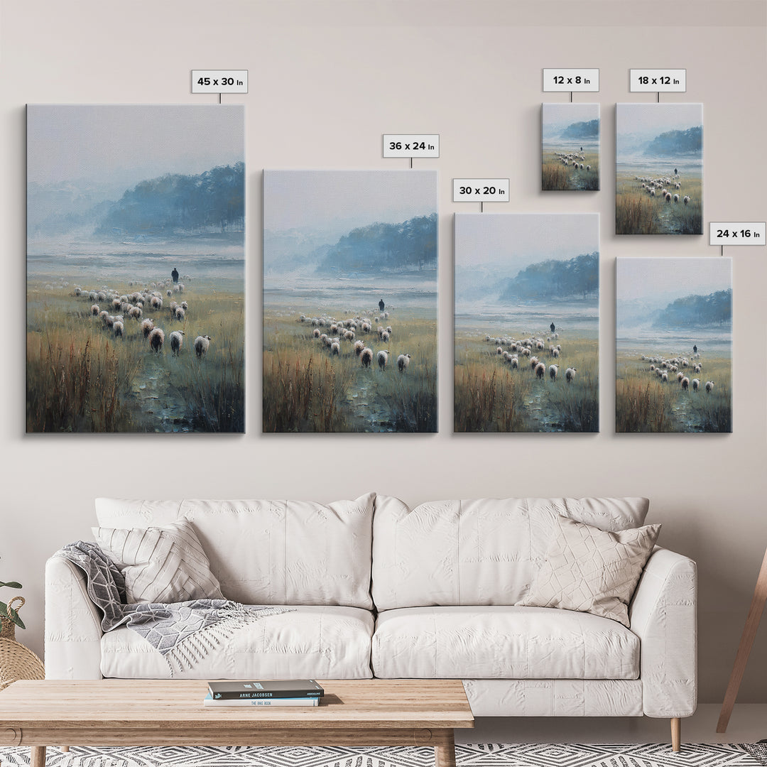 Quiet Shepherd – Framed Canvas Print – Christian Wall Art – Christian Art Canvas – Christian Painting – Christian Art – Pastoral Scenery