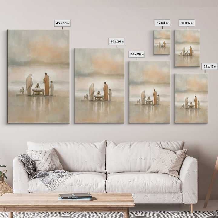 Seaside Nativity Light – Framed Canvas Print – Christian Christmas Art – Christian Art – Christian Wall Art – Jesus Painting – Christian Ar