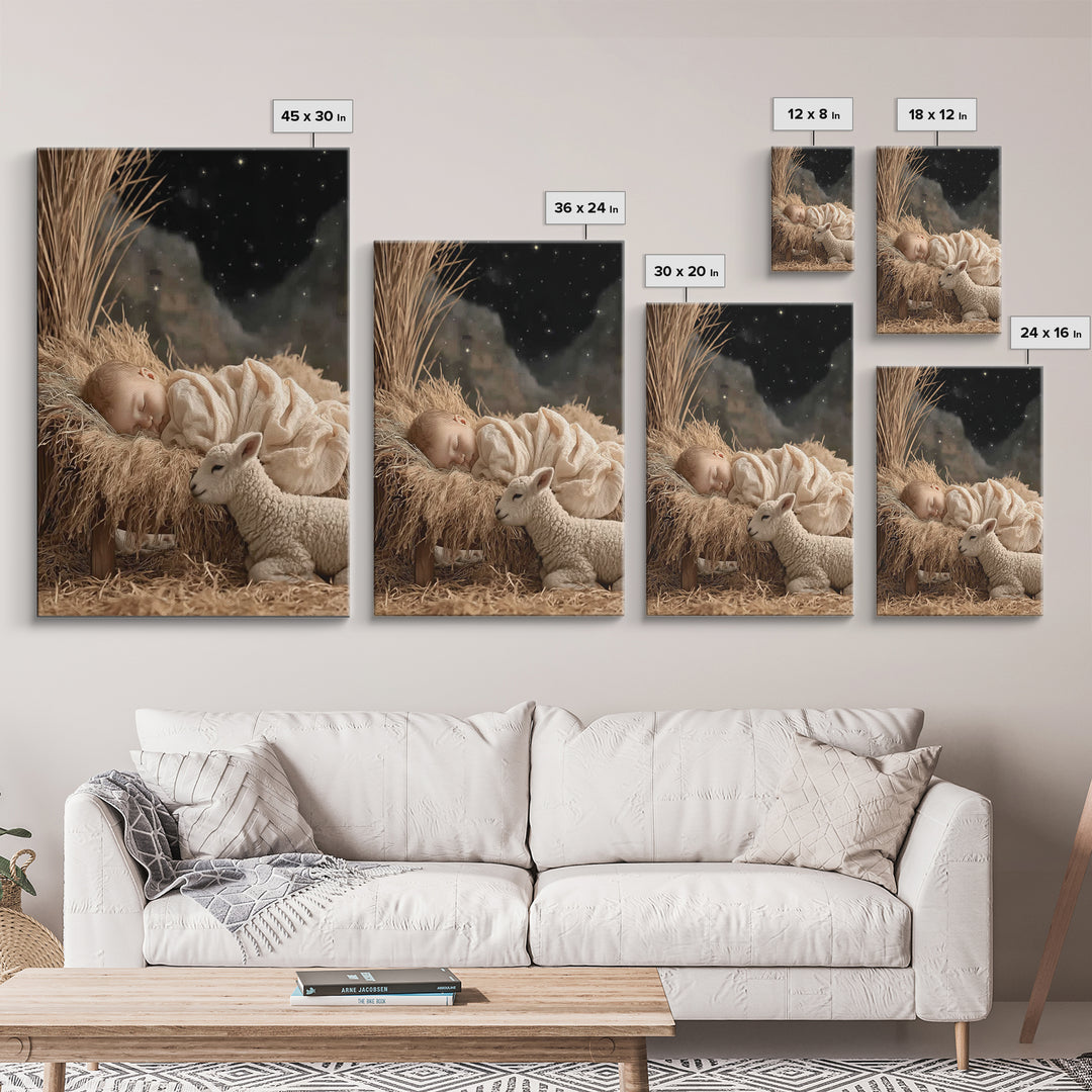 Starry Manger Peace – Framed Canvas Print – Christian Wall Art – Jesus Painting – Christmas Art – Christian Decor – Christian Gift Ideas