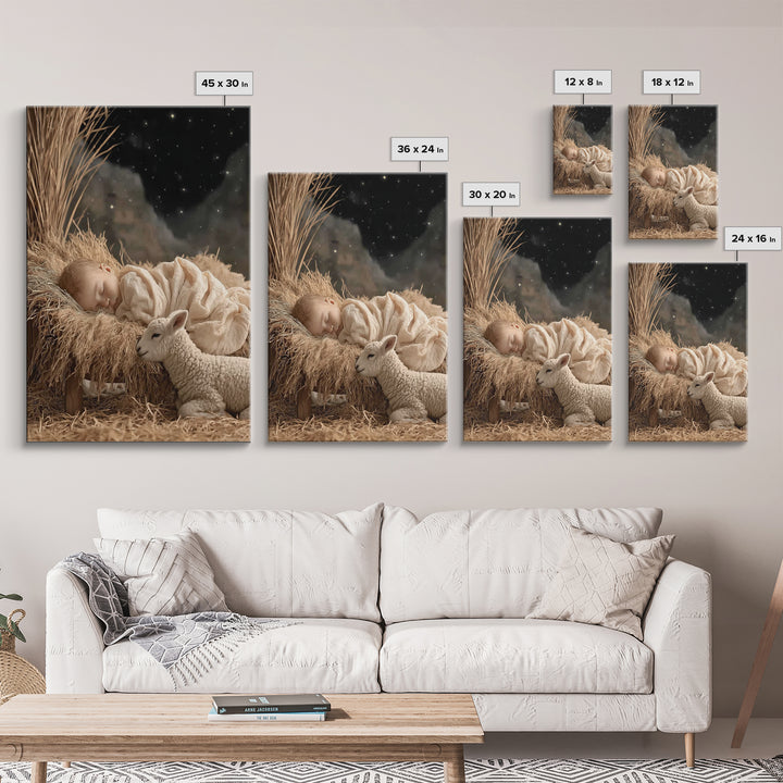 Starry Manger Peace – Framed Canvas Print – Christian Wall Art – Jesus Painting – Christmas Art – Christian Decor – Christian Gift Ideas