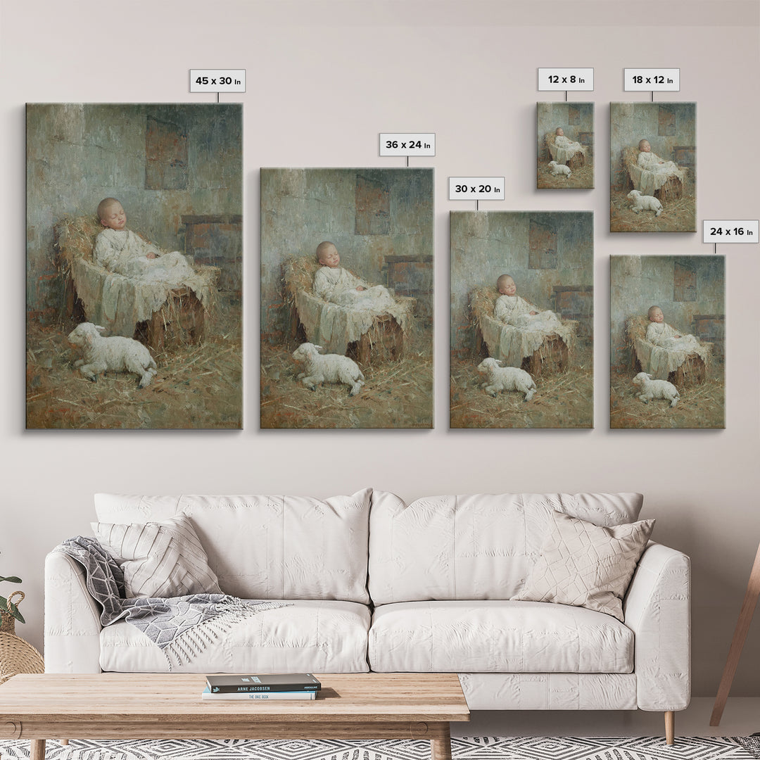 Humble Straw Rest – Framed Canvas Print – Christian Art Canvas – Christmas Wall Art – Jesus Painting – Vintage Christian Art – Christian De
