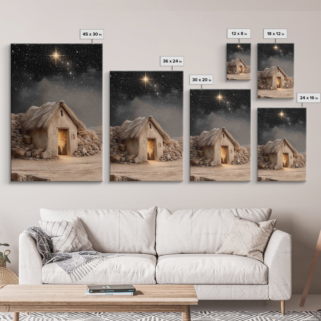 Nativity Mountain Star – Framed Canvas Print – Christian Art Canvas – Christmas Art Prints – Christian Christmas Decor – Jesus Painting – C