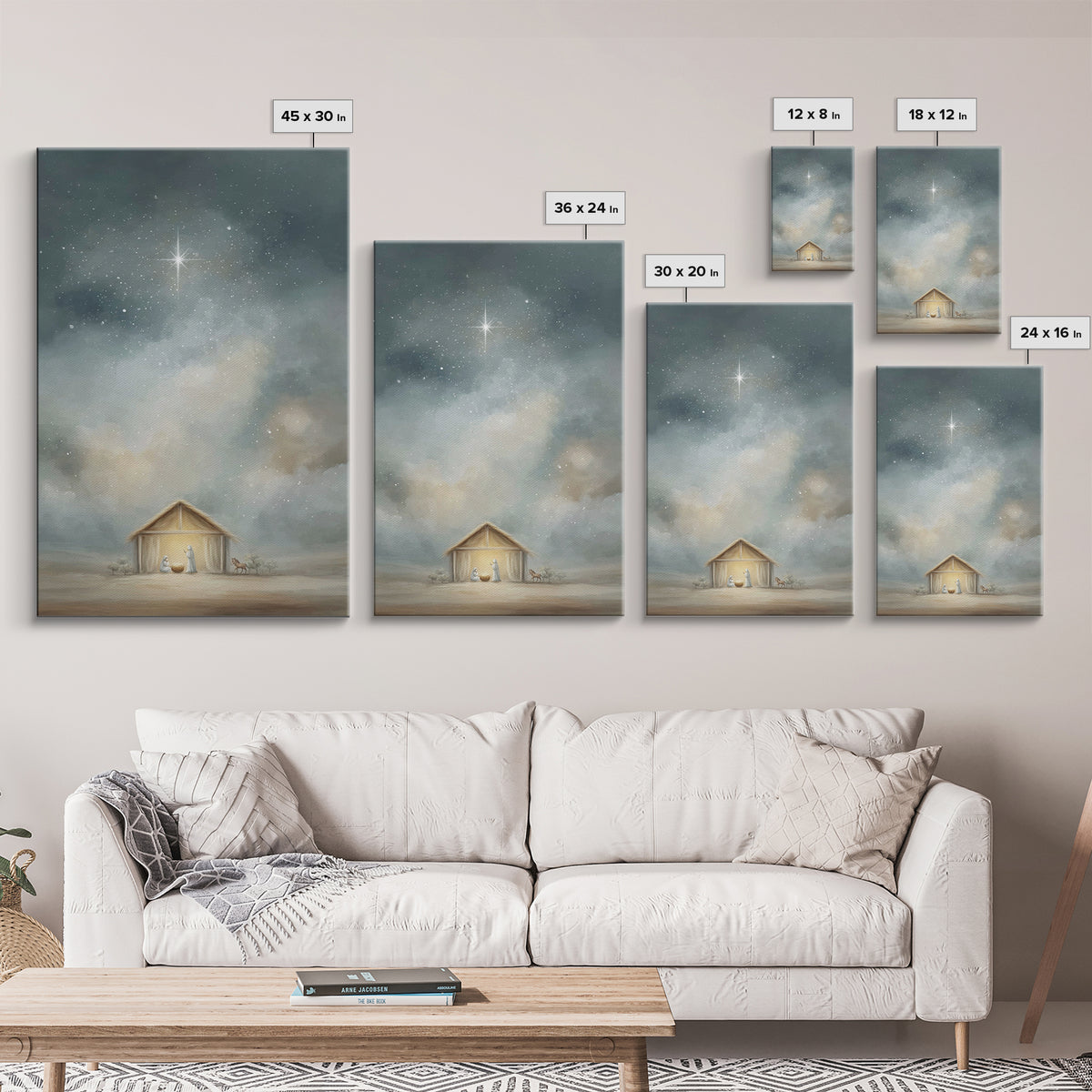 Holy Night Shelter – Framed Canvas Print – Christian Christmas Art – Christian Wall Art – Christmas Art Prints – Jesus Art Print – Christia