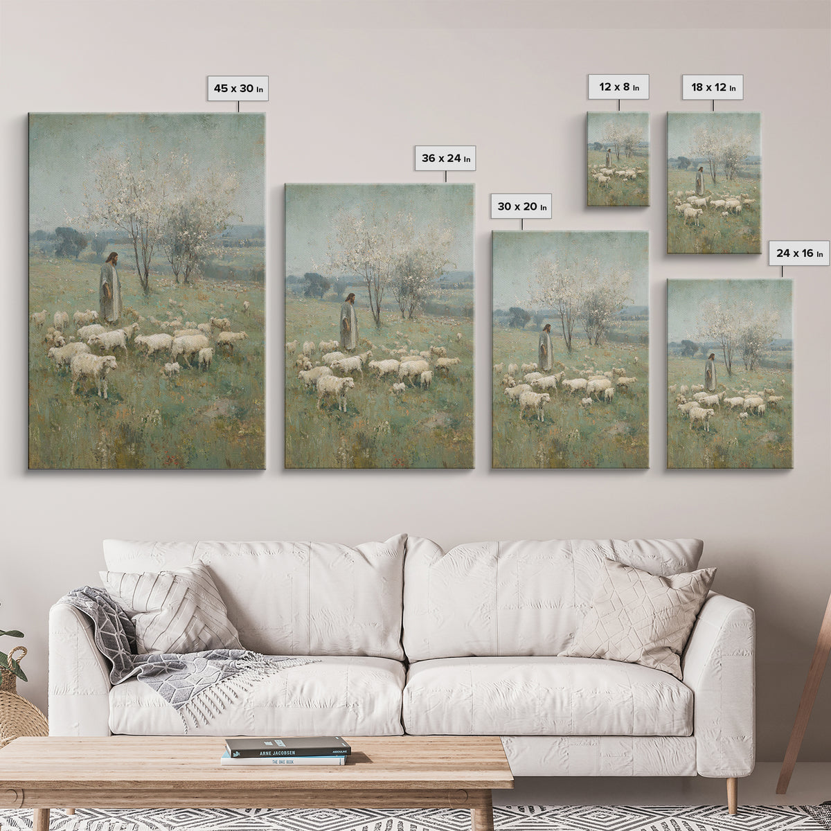 Pasture Of Peace | Framed Canvas Print | Christian Art Canvas | Jesus Painting | Christian Wall Art | Vintage Christian Art