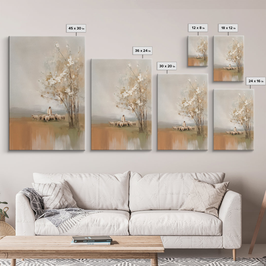 Shepherd’s Calm – Framed Canvas Print – Christian Art Canvas – Jesus Painting – Christian Wall Art – Modern Christian Art