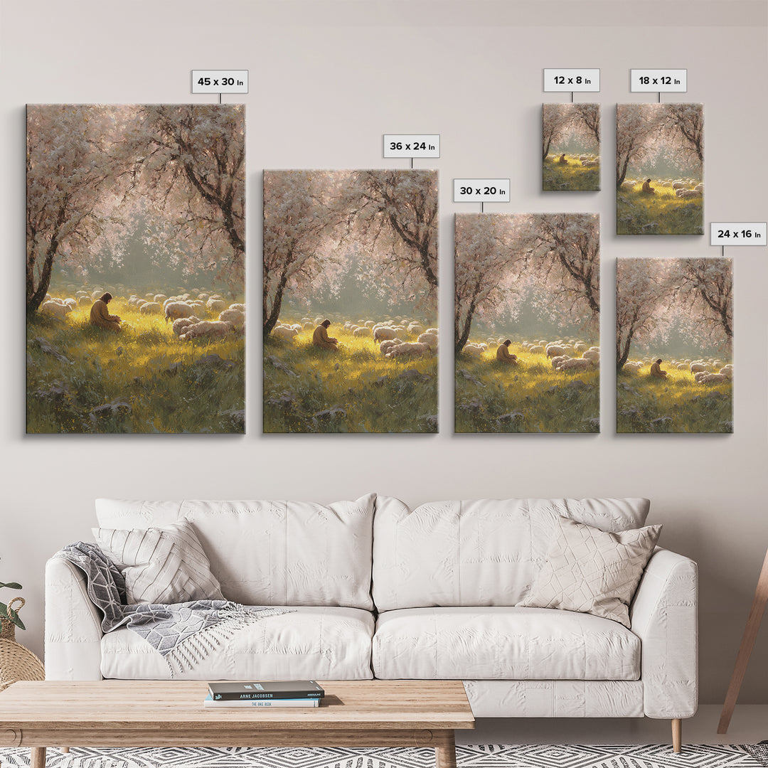 Golden Meadow Light | Framed Canvas Print | Christian Wall Art | Christian Art Canvas | Jesus Painting | Christian Home Decor