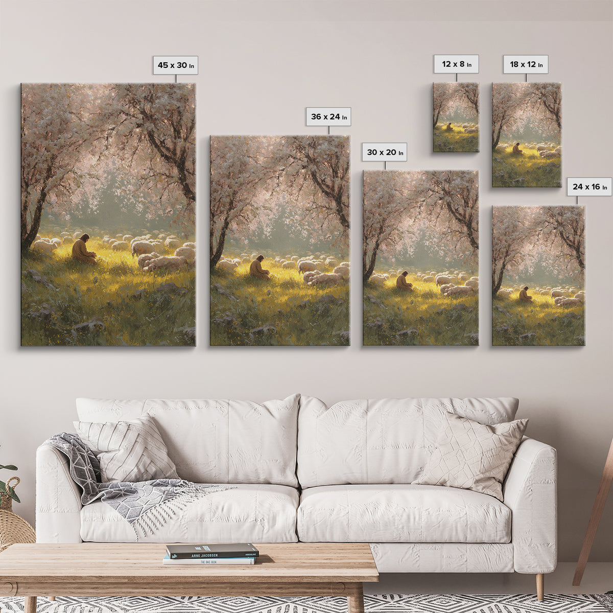 Golden Meadow Light | Framed Canvas Print | Christian Wall Art | Christian Art Canvas | Jesus Painting | Christian Home Decor