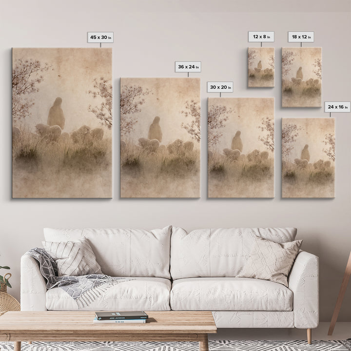 Silent Shepherd, Framed Canvas Print, Christian Art Painting, Christian Wall Art, Jesus Canvas Art, Christian Gift
