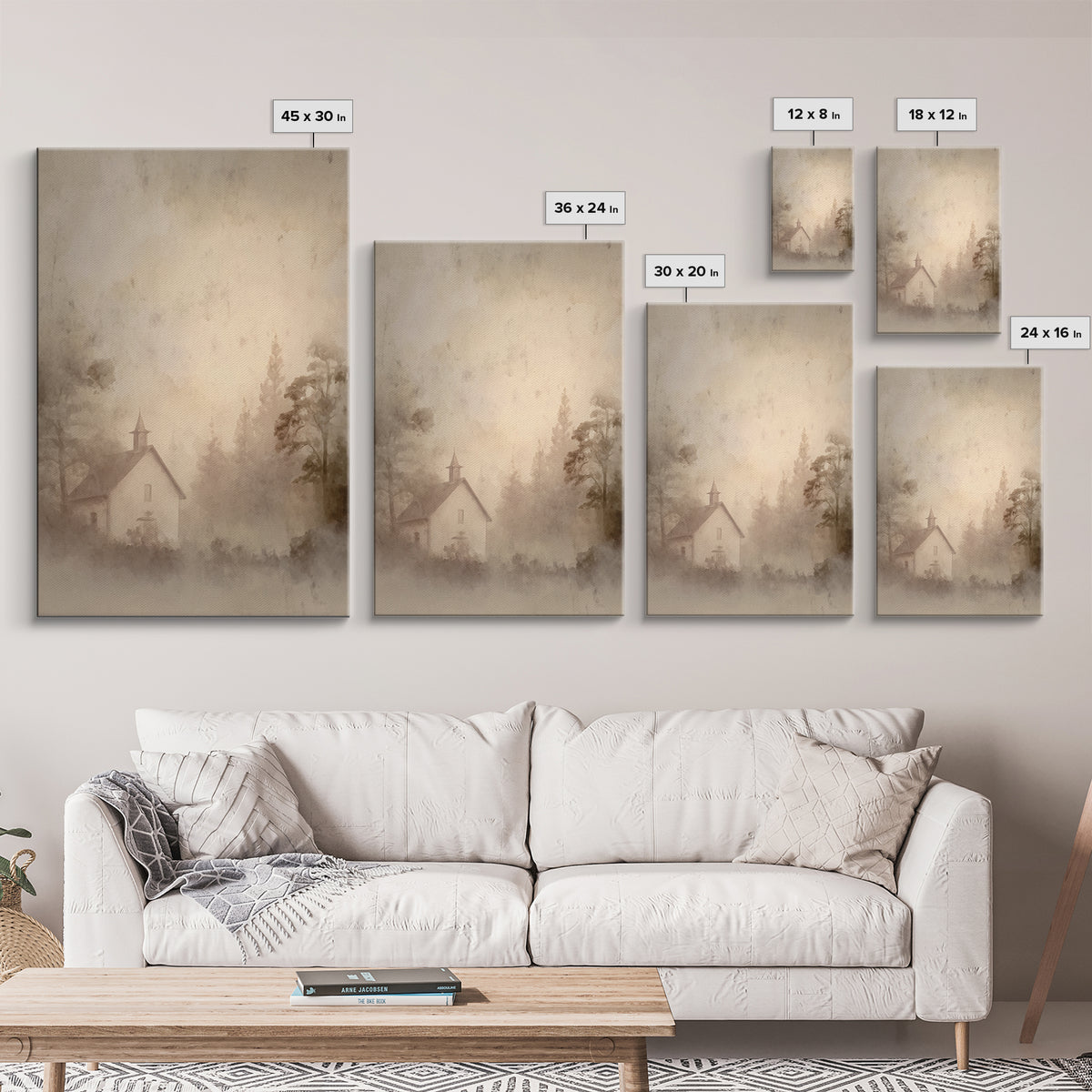 Misty Dawn Chapel – Framed Canvas Print – Christian Art Print – Christian Wall Art – Vintage Christian Art – Christian Christmas Art – Chri
