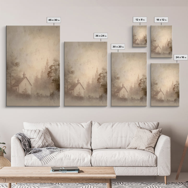 Misty Dawn Chapel – Framed Canvas Print – Christian Art Print – Christian Wall Art – Vintage Christian Art – Christian Christmas Art – Chri
