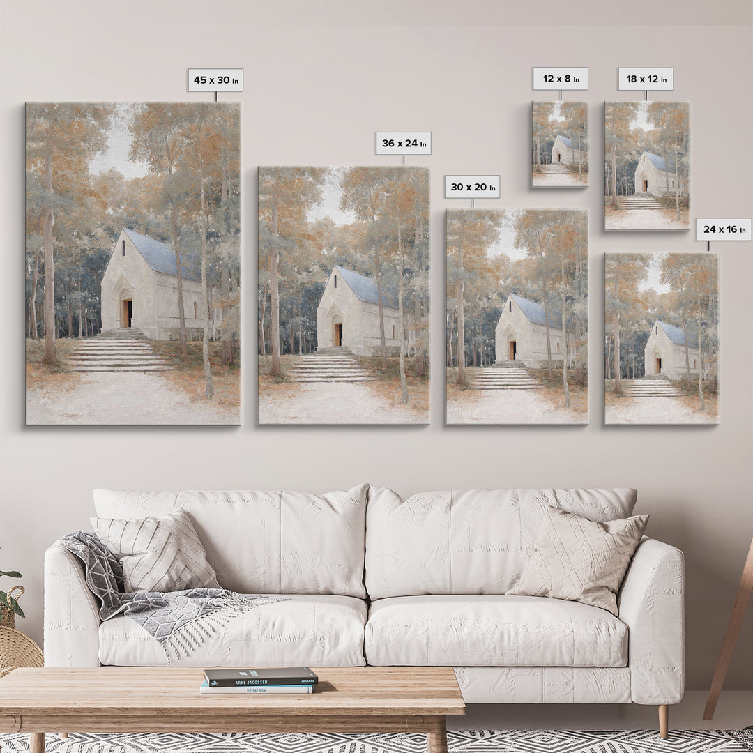 Autumn Chapel Path – Framed Canvas Print – Christian Wall Art – Christian Christmas Art – Modern Christian Art – Christian Art Canvas – Chr