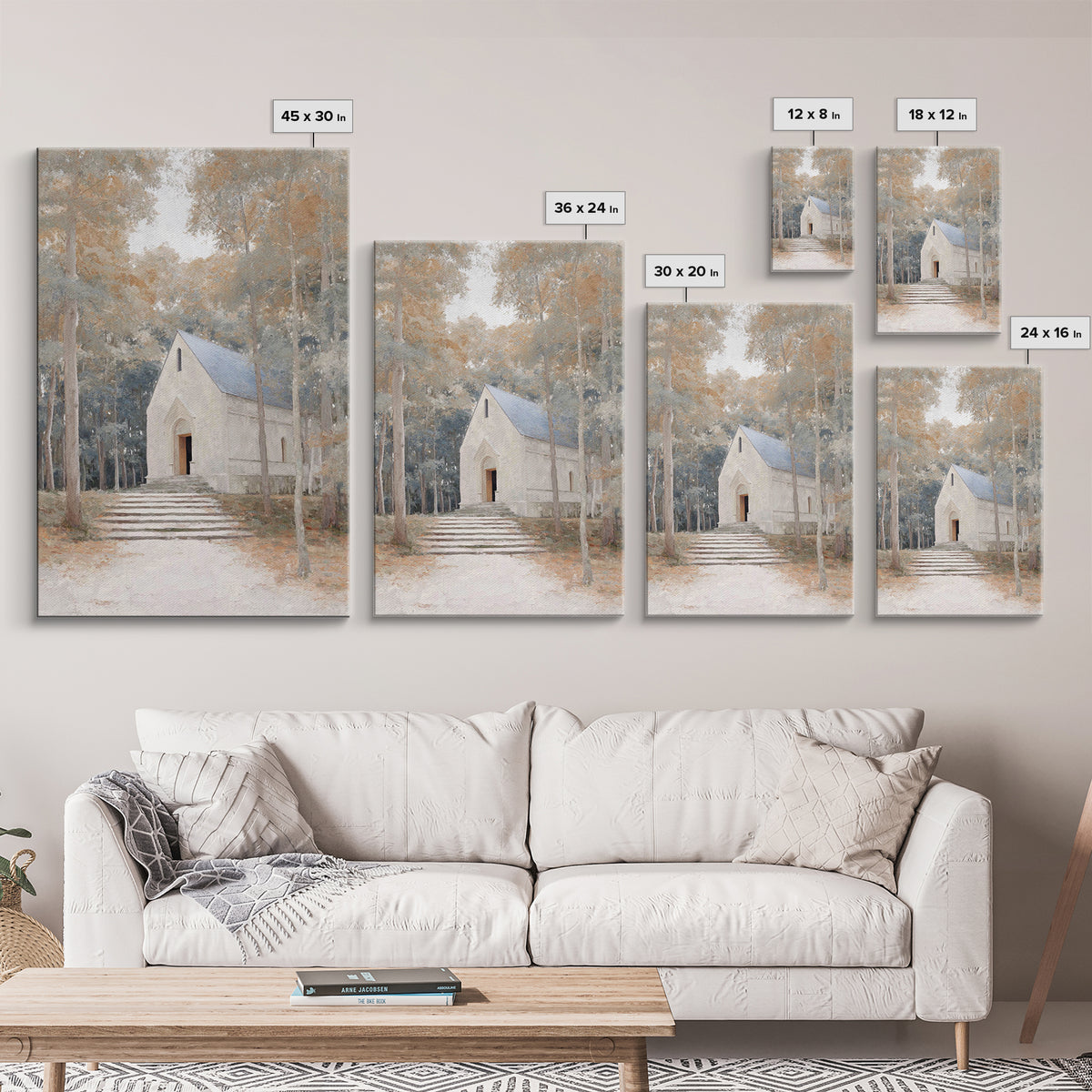 Autumn Chapel Path – Framed Canvas Print – Christian Wall Art – Christian Christmas Art – Modern Christian Art – Christian Art Canvas – Chr