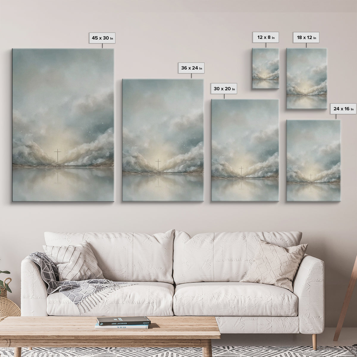 Heavenly Light Cross – Framed Canvas Print – Christian Wall Art – Modern Christian Art – Christmas Art Prints – Christian Art Canvas – Chri