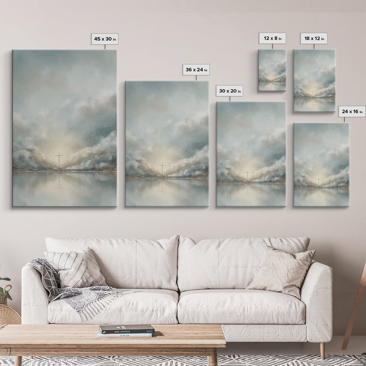 Heavenly Light Cross – Framed Canvas Print – Christian Wall Art – Modern Christian Art – Christmas Art Prints – Christian Art Canvas – Chri