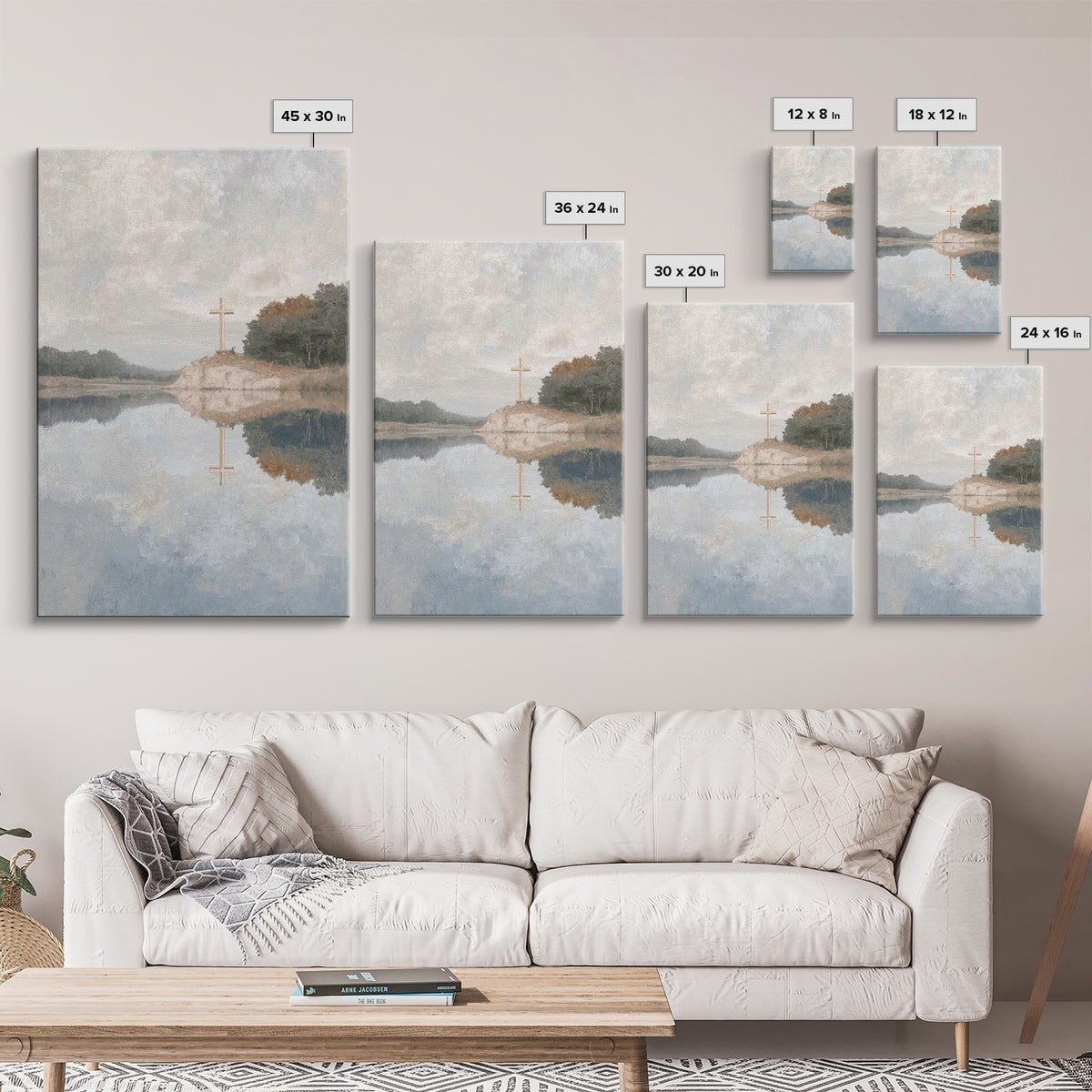 Still Waters Cross – Framed Canvas Print – Christian Wall Art – Christian Art Canvas – Subtle Christian Art – Christian Gift Ideas – Christ