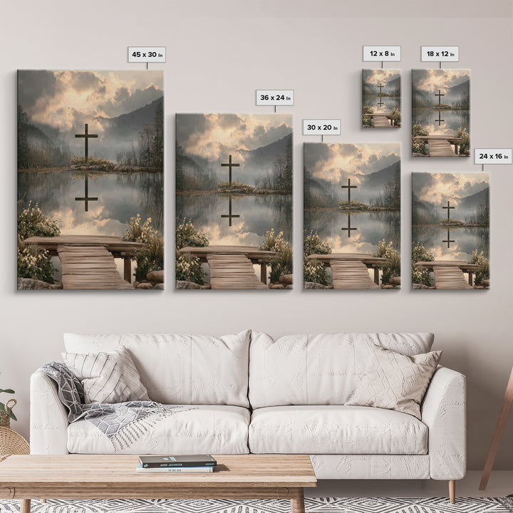 Mountain Dawn Cross – Framed Canvas Print – Christian Wall Art – Christian Art Canvas – Christian Christmas Art – Subtle Christian Art – Ch