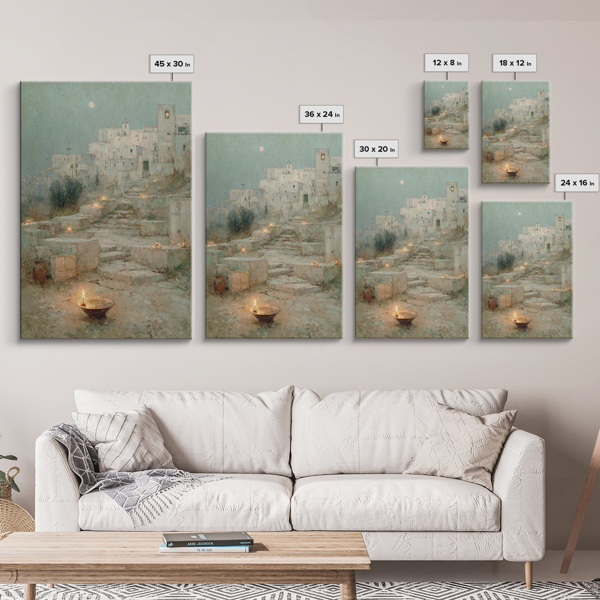 Moonlit Holy City – Framed Canvas Print – Christian Wall Art – Christmas Art Framed – Christian Art Canvas – Vintage Christian Art – Christ