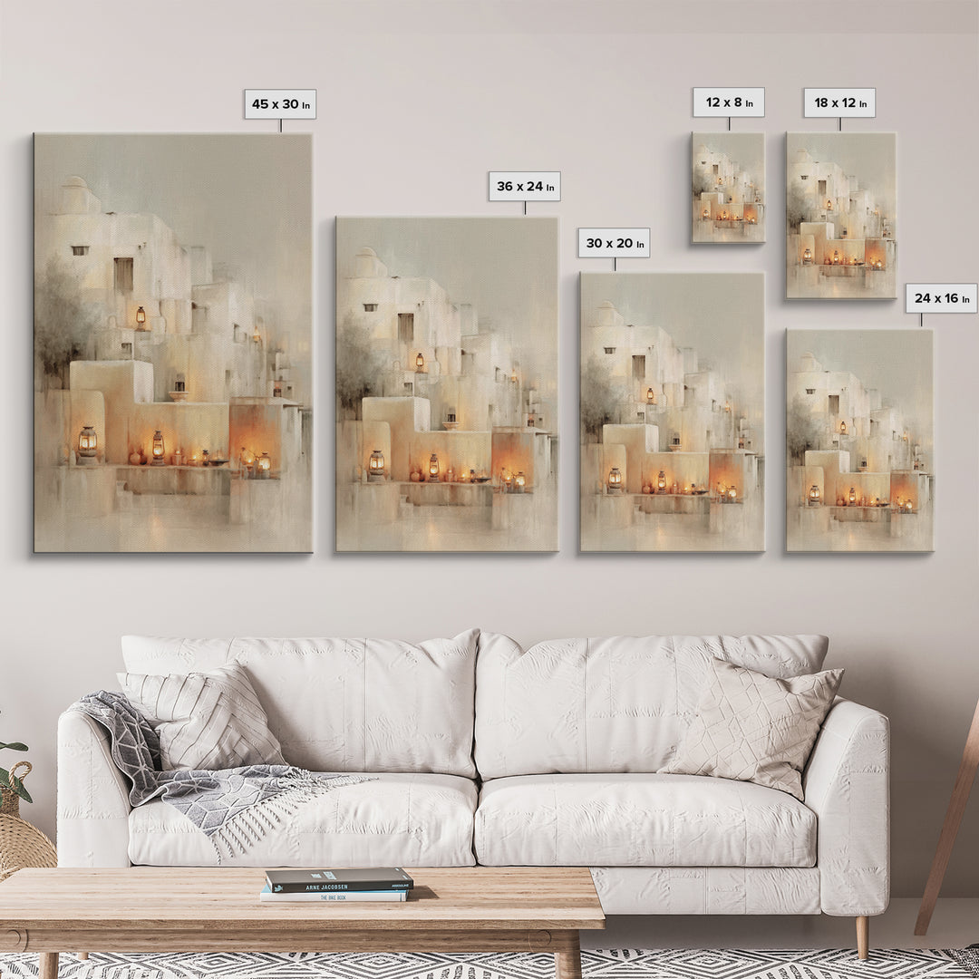 Lantern Village Glow – Framed Canvas Print – Christian Wall Art – Christian Art Print – Christmas Art Prints – Subtle Christian Art – Chris