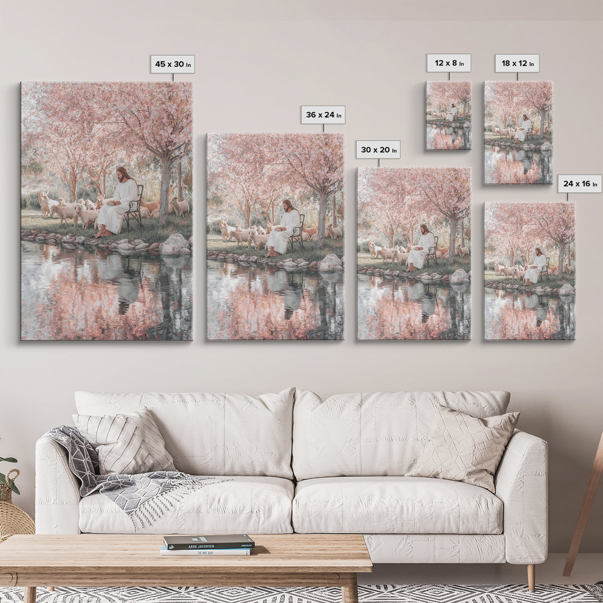 Christ By The Blossoms, Framed Canvas Print, Jesus Art Print, Christian Wall Art, Christian Art Canvas, Christian Decor, Subtle Christian A