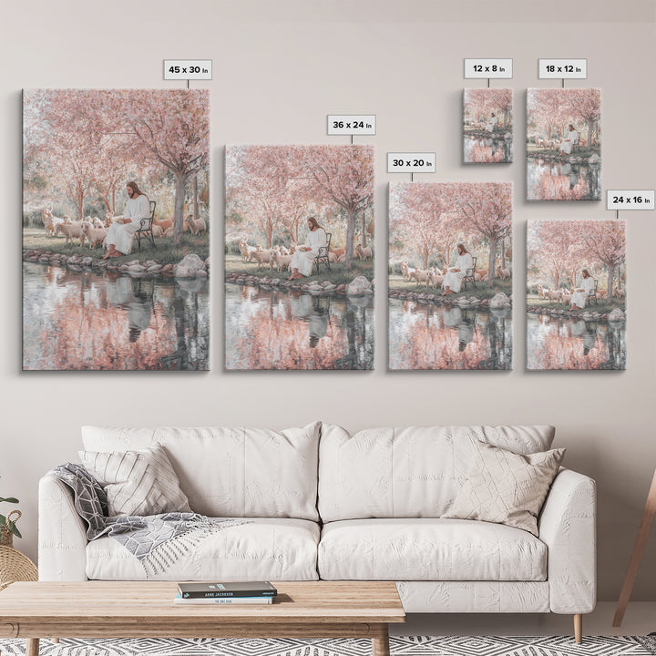 Christ By The Blossoms, Framed Canvas Print, Jesus Art Print, Christian Wall Art, Christian Art Canvas, Christian Decor, Subtle Christian A