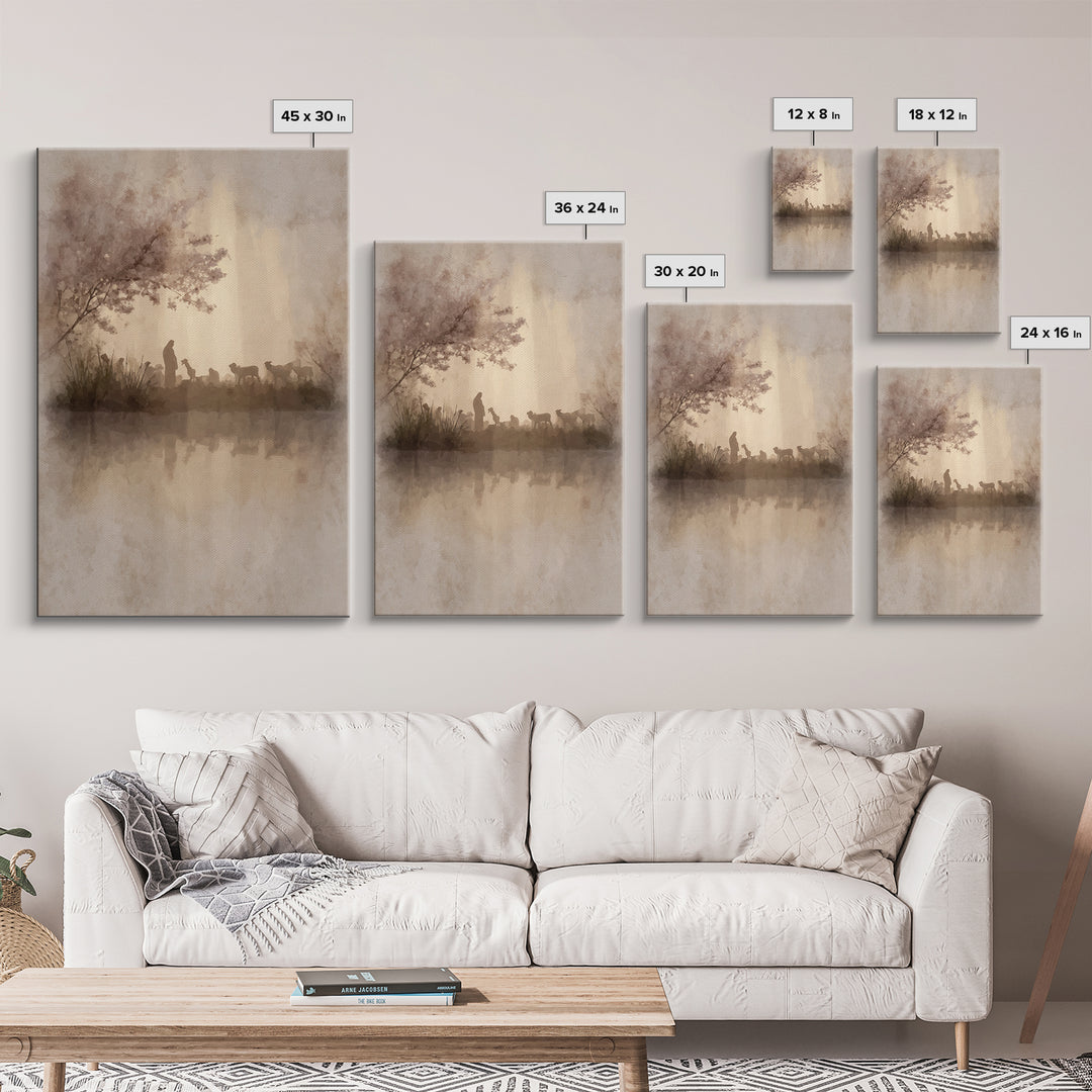 Gentle Shepherd Light | Framed Canvas Print | Christian Wall Art | Christian Art Canvas | Pastoral Scenery | Minimalist Christian Art | Chr