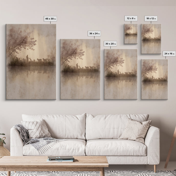 Gentle Shepherd Light | Framed Canvas Print | Christian Wall Art | Christian Art Canvas | Pastoral Scenery | Minimalist Christian Art | Chr